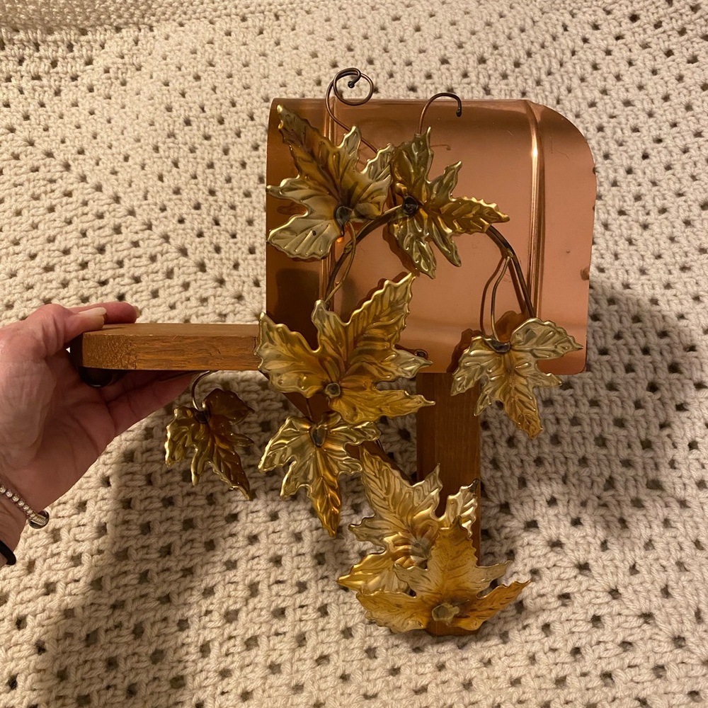 Vintage Home Interior Brass and Copper Hanging Mailbox.